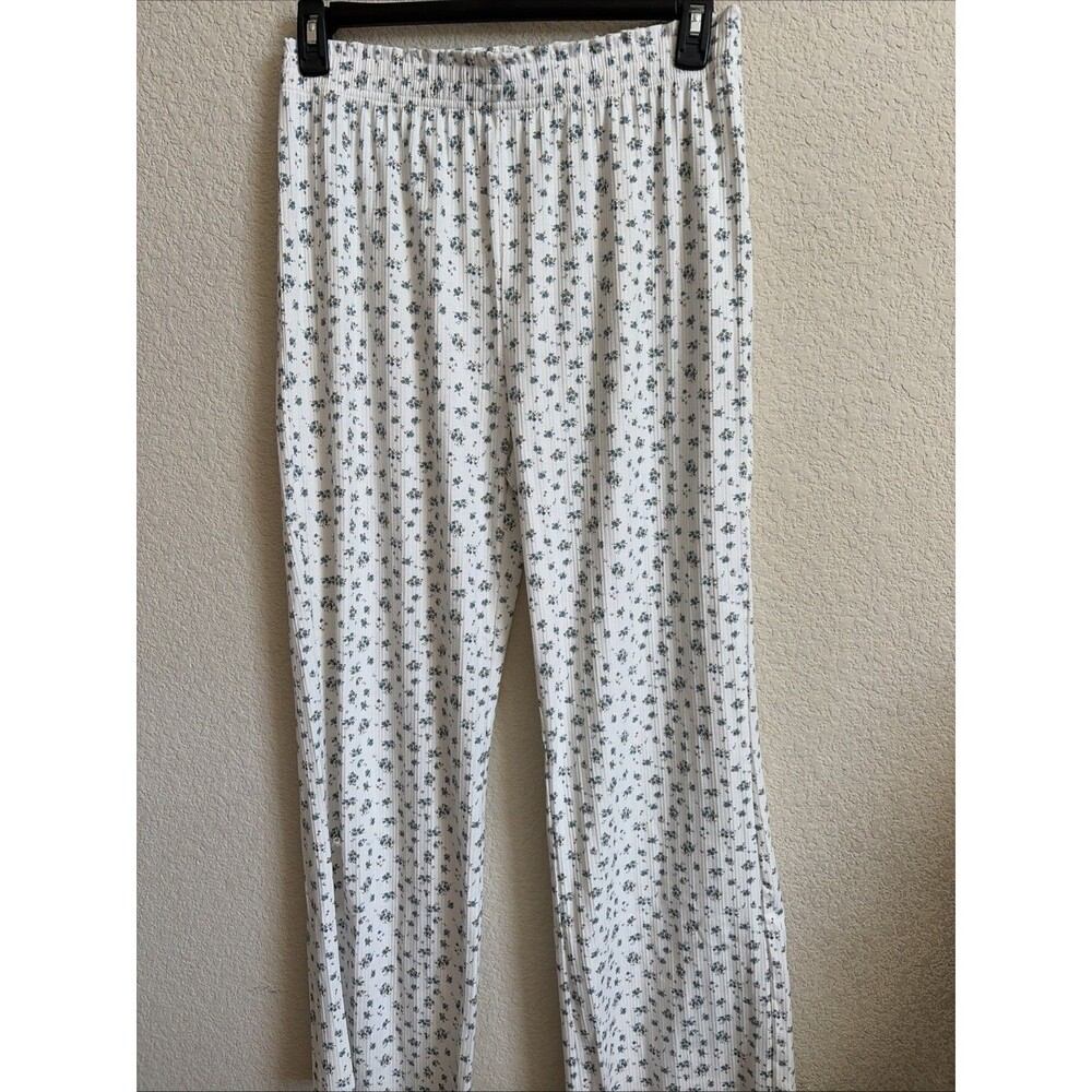 Things Between Extra Wide Leg White Floral Pants Large Textured PJ Pajama Relax